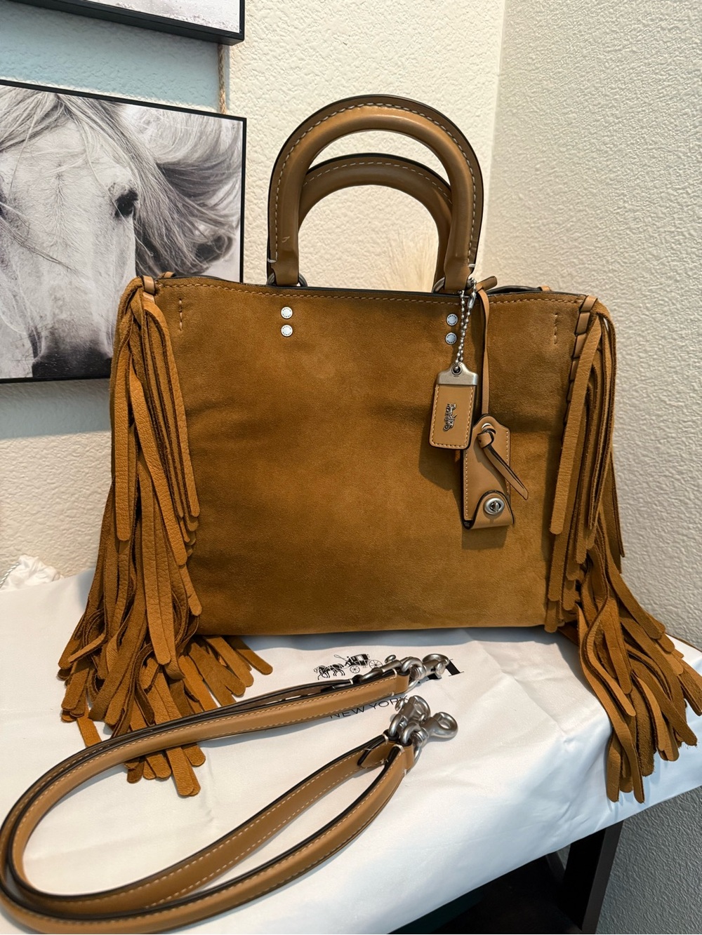 Coach Rogue 1941 Suede Fringe Satchel in Saddle Brown